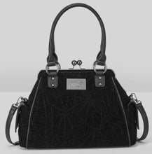 Load image into Gallery viewer, Black textured handbag with silver hardware on a light gray background