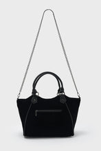 Load image into Gallery viewer, Black handbag with a chain shoulder strap on a white background