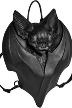 Load image into Gallery viewer, Black bat-shaped backpack with detailed design on a white background