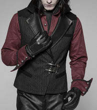 Load image into Gallery viewer, Person wearing a dark outfit with a leather vest and gloves on a gray background