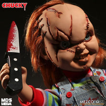 Load image into Gallery viewer, Chucky doll holding a knife with a dark background