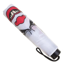 Load image into Gallery viewer, White umbrella with Pennywise IT clown face screen printed on it. Color changing art when wet.