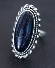 Load image into Gallery viewer, side of .925 silver plated blue sand vintage style ring.