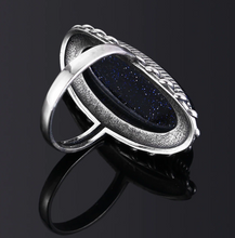 Load image into Gallery viewer, underside of .925 silver plated blue sand vintage style ring.