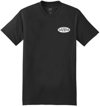 Load image into Gallery viewer, front of Black Lucky 13 amped t-shirt with a full back print of the "'57 Bug" graphic, and a front left chest print.