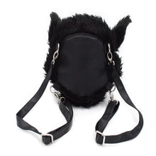 Load image into Gallery viewer, wolfhead plush purse with inverted pentagram on front of head