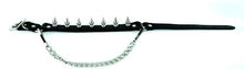 Load image into Gallery viewer, black leather bootstrap with multiple 1" silver spikes and silver hanging chain
