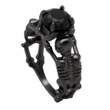 Load image into Gallery viewer, Black skeleton band and large black cubic zirconia on top center.