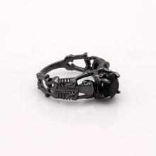 Load image into Gallery viewer, Black skeleton band and large black cubic zirconia on top center.