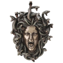 Load image into Gallery viewer, front view of Bronze painted Medusa snake head with open mouth