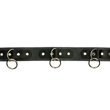 Load image into Gallery viewer, black bondage belt with silver hanging o rings