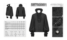 Load image into Gallery viewer, details on shirt and size chart