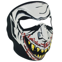 Load image into Gallery viewer, Full face riding mask with vampire glow in the dark design on front side. Can be reversed to an all black side.