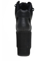 Load image into Gallery viewer, back view of black vegan leather platform shoe with EVA platform. Shoe looks like a sneaker, but super tall! Shoe has mesh lining.