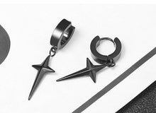 Load image into Gallery viewer, Black stainless steel round clasp style slight hanging earring with star cross.