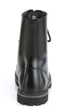 Load image into Gallery viewer, back side view of black real leather 10 eyelet steel toe boot