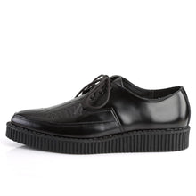 Load image into Gallery viewer, left side view of real black leather pointed toe oxford creeper show with 1 1/4" platform