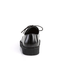 Load image into Gallery viewer, backside view of real black leather pointed toe oxford creeper show with 1 1/4" platform