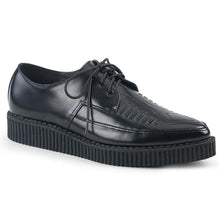 Load image into Gallery viewer, side view of real black leather pointed toe oxford creeper show with 1 1/4" platform