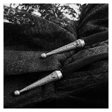 Load image into Gallery viewer, up close material shot of long black gothic cloak