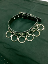 Load image into Gallery viewer, black collar with large silver hanging o rings
