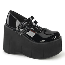 Load image into Gallery viewer, outer view of black vinyl patent 4.5" platform Mary jane style with double adjustable straps across top