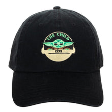 Load image into Gallery viewer, Embroidered front art of Grogu (baby yoda) with text that reads "the child"