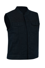 Load image into Gallery viewer, women's black denim vest with double side pockets, and double breast pockets