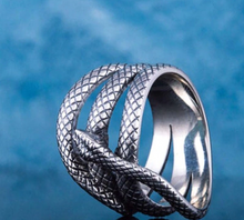 Load image into Gallery viewer, Silver colored zinc alloy snake wrap around ring.