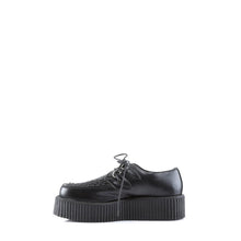 Load image into Gallery viewer, inner side view of black vegan leather 2" platform with hidden coffin shaped sole compartment