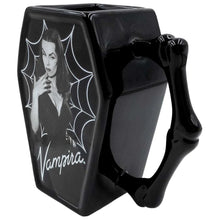 Load image into Gallery viewer, Vampira Cobweb Coffin Shaped Mug
