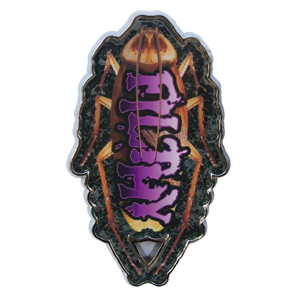 Decorative item with purple and gold design on a white background