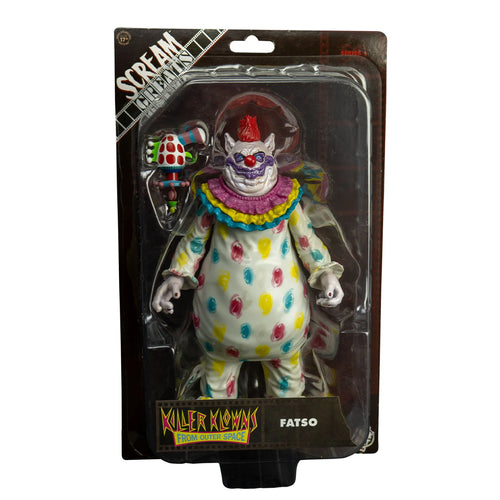 Action figure in packaging with colorful clown design and 'Scream' branding.