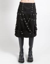 Load image into Gallery viewer, Black gothic-style skirt with grommets on a white background
