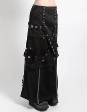 Load image into Gallery viewer, Black gothic-style pants with multiple pockets and straps on a white background
