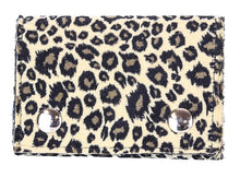 Load image into Gallery viewer, Leopard print wallet with metallic buttons on a white background
