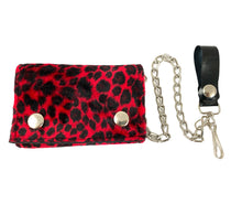 Load image into Gallery viewer, Red leopard print wallet with a chain strap on a white background
