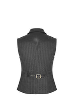 Load image into Gallery viewer, Black quilted vest with a belt on a white background
