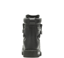 Load image into Gallery viewer, Black leather boot with zippers on a white background
