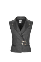 Load image into Gallery viewer, Gray patterned vest with gold hardware on a white background
