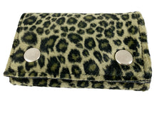 Load image into Gallery viewer, Leopard print wallet with two silver buttons on a white background
