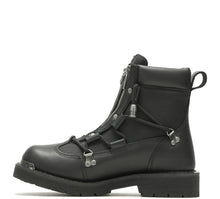 Load image into Gallery viewer, Black leather boot with zippers on a white background
