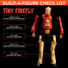Load image into Gallery viewer, Build-a-figure check list for &#39;Tiny Firefly&#39; with labeled parts and character names.
