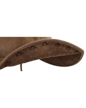 Load image into Gallery viewer, Real brown leather cowboy hat, braided leather around base, has adjustable chin strap
