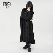 Load image into Gallery viewer, model showing front of cloak with hood pulled up
