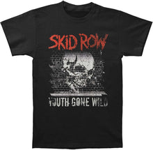 Load image into Gallery viewer, black band shirt with skid row logo and skull graphic with text that reads &quot;youth gone wild&quot;
