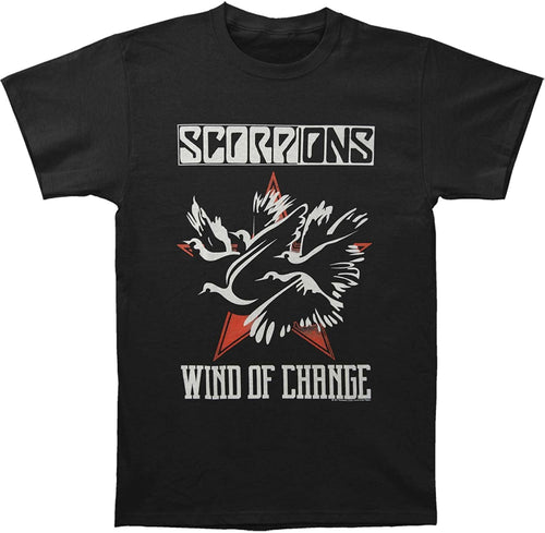 black scorpions band shirt with logo, dove graphic and text that reads 
