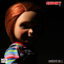 Load image into Gallery viewer, Chucky good guy doll with classic striped shirt and overalls.

