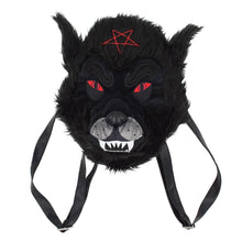 Load image into Gallery viewer, wolfhead plush purse with inverted pentagram on front of head
