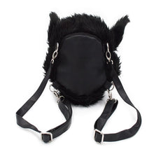 Load image into Gallery viewer, wolfhead plush purse with inverted pentagram on front of head
